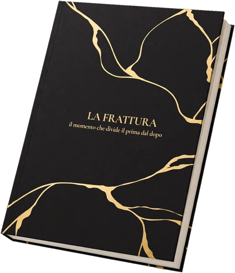Il libro La Frattura: copertina nera con crepe oro
